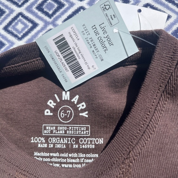 Primary Long-Sleeve PJ Top and Bottoms in Chocolate, Size 6-7, NWT - Picture 4 of 9